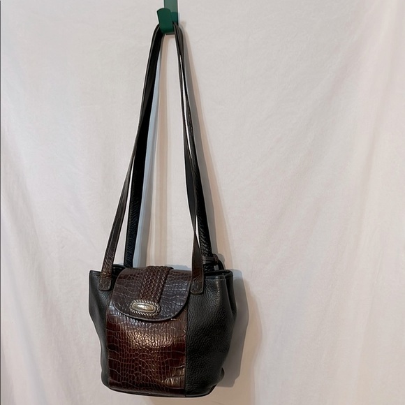 Brighton Handbags - Vintage Brighton Bucket Black Leather Brown Lizard Embossed Shoulder Bag